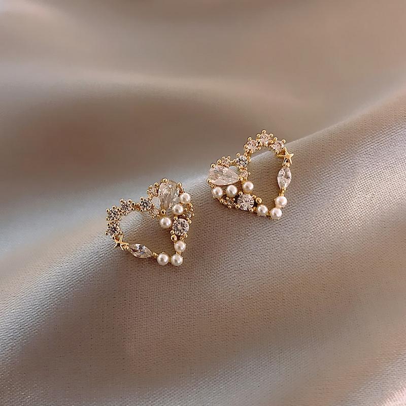 Neue Liebe Perlenstecker Ohrringe Herzförmig Strassstein Perlenohrring Damen Mädchen Party Persönlichkeit Temperament Schmuck Geschenk
