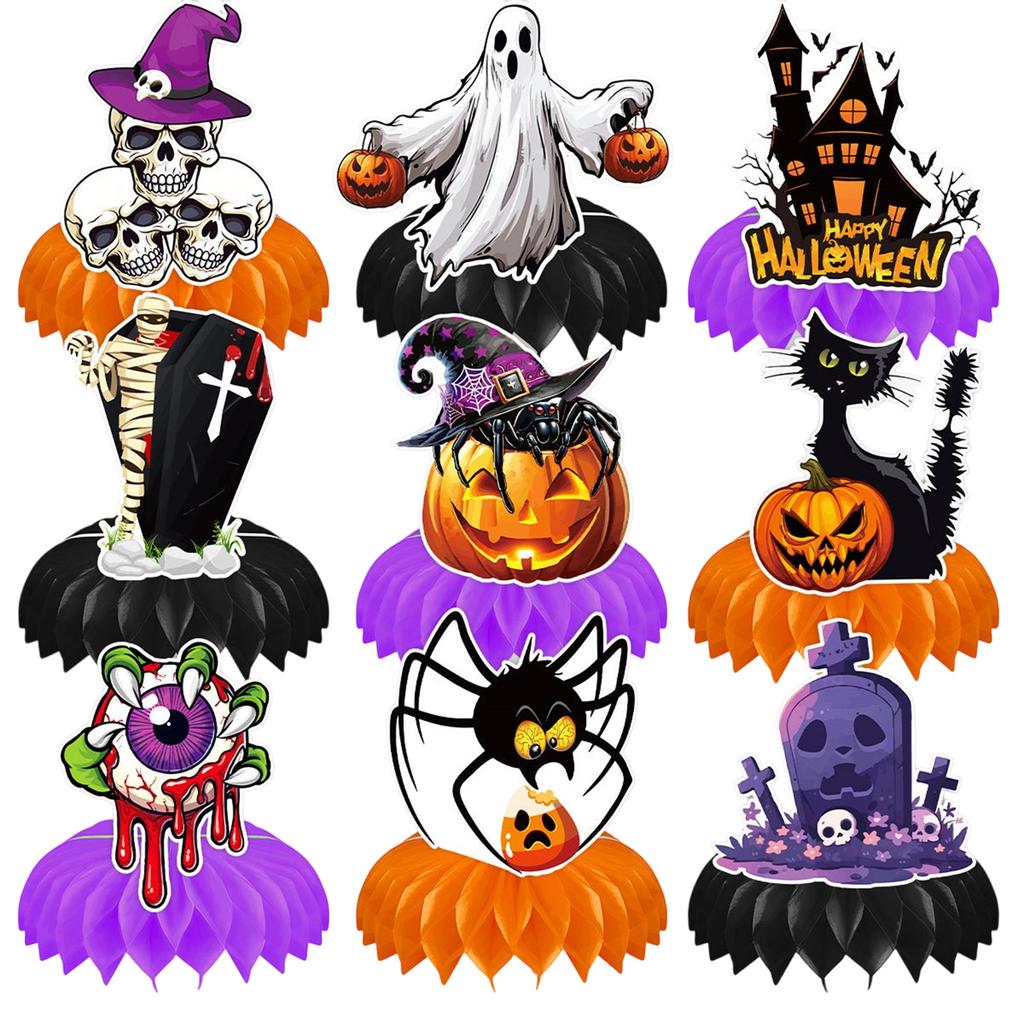 Halloween Party Decorations 10Pcs Set Pumpkin Bat Spider Web Design Table Centerpieces for Spooky Desk Display