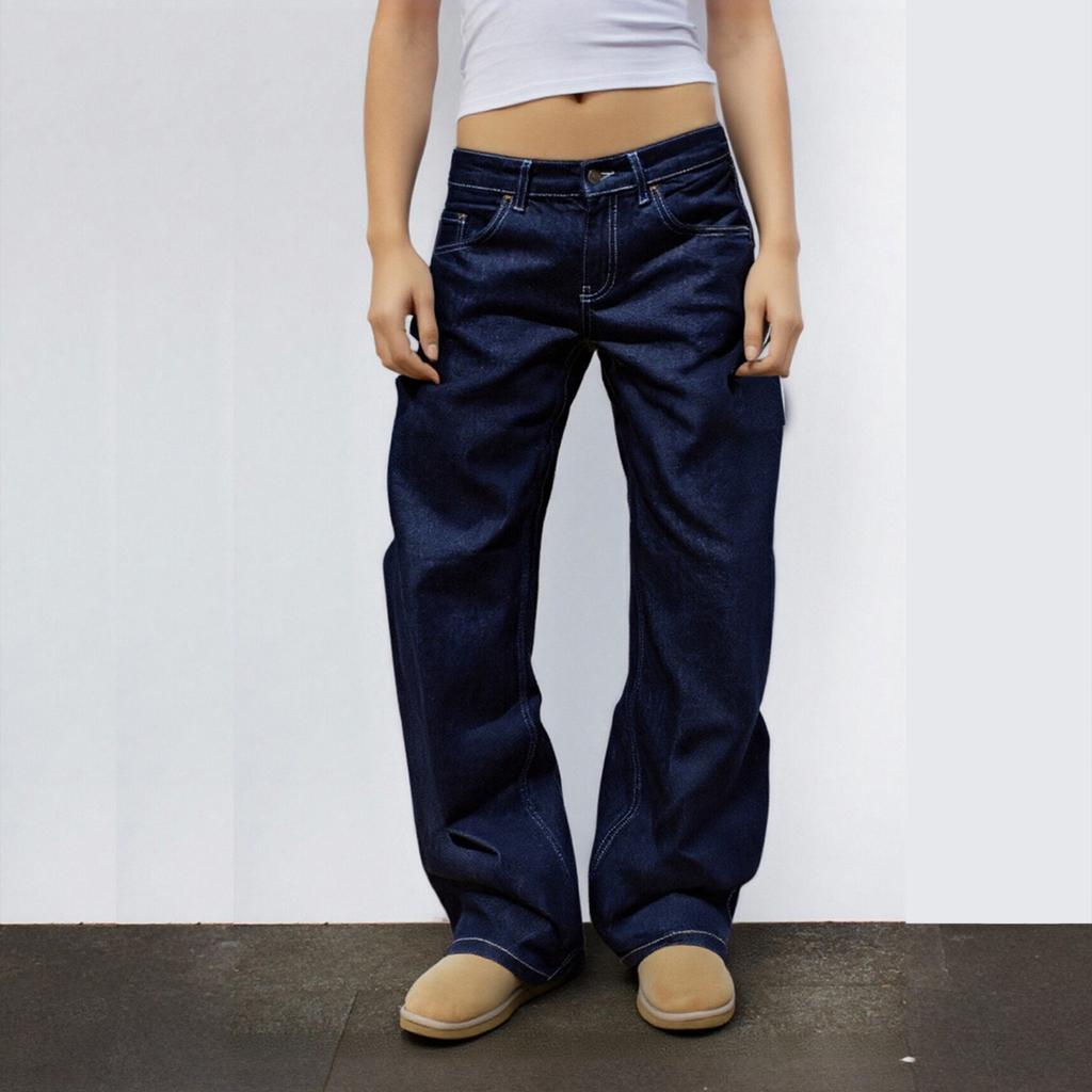 Women's Washed Retro Straight High Waist Wide Leg Loose Drape Versatile Jeans