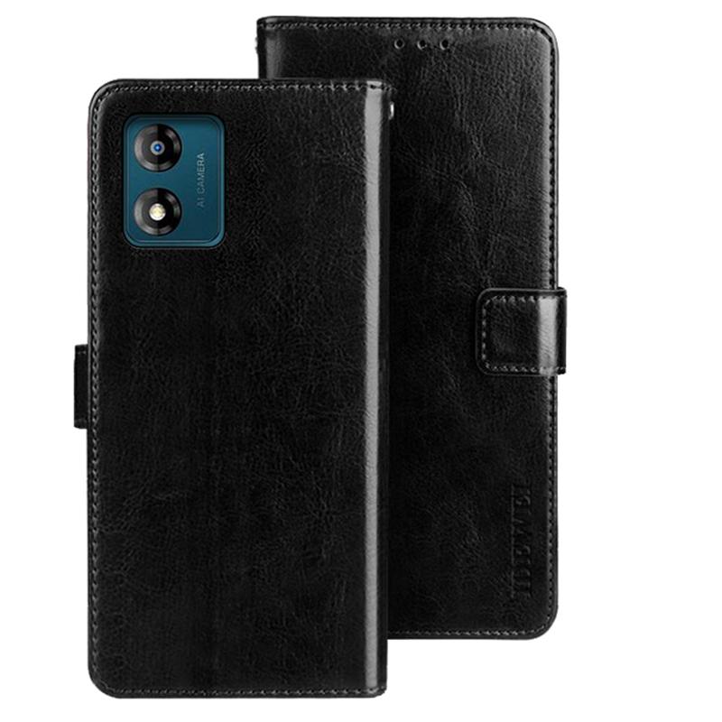 

IDEWEI For Motorola Moto E13 4G Wallet Phone Case Crazy Horse Texture Stand PU Leather Cover Black