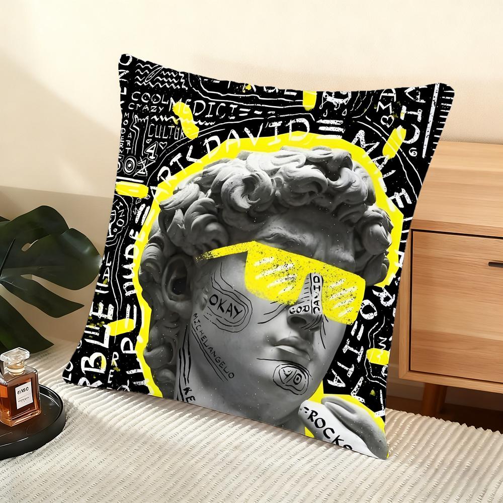 Cushion Cover Silky Short Plush Home Sofa Cushion Cover - Invisible Zipper Home Decoration David Sculpture