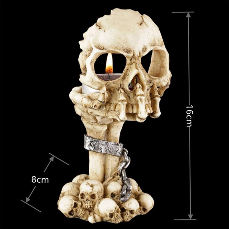A03F-Spooky Tealight Candle Holder-Resin Candlestick Horror Skull Candle Holders Halloween Decorations