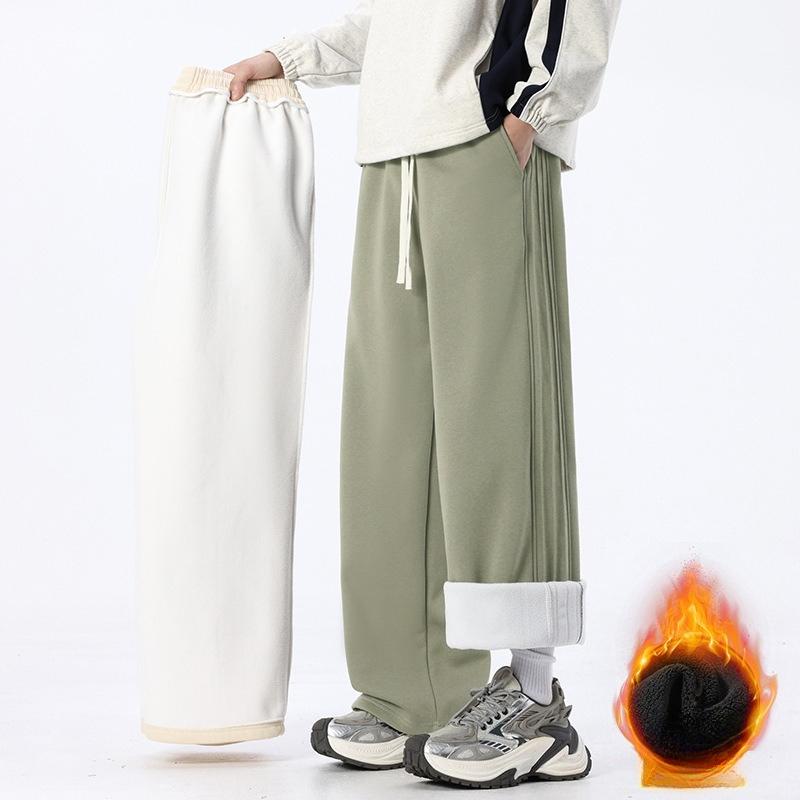 Men Casual Thick Fleece Youth Casual Baggy Fit Wide Leg Pants Men's Straight Leg Trousers Sports Pants