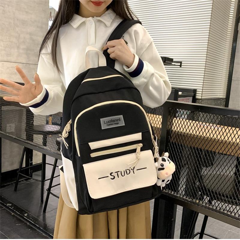 Fashion Contrast Color Women's Backpack Waterproof School Bags For Girls Large Capacity Students Bag Anti-theft School Backpack