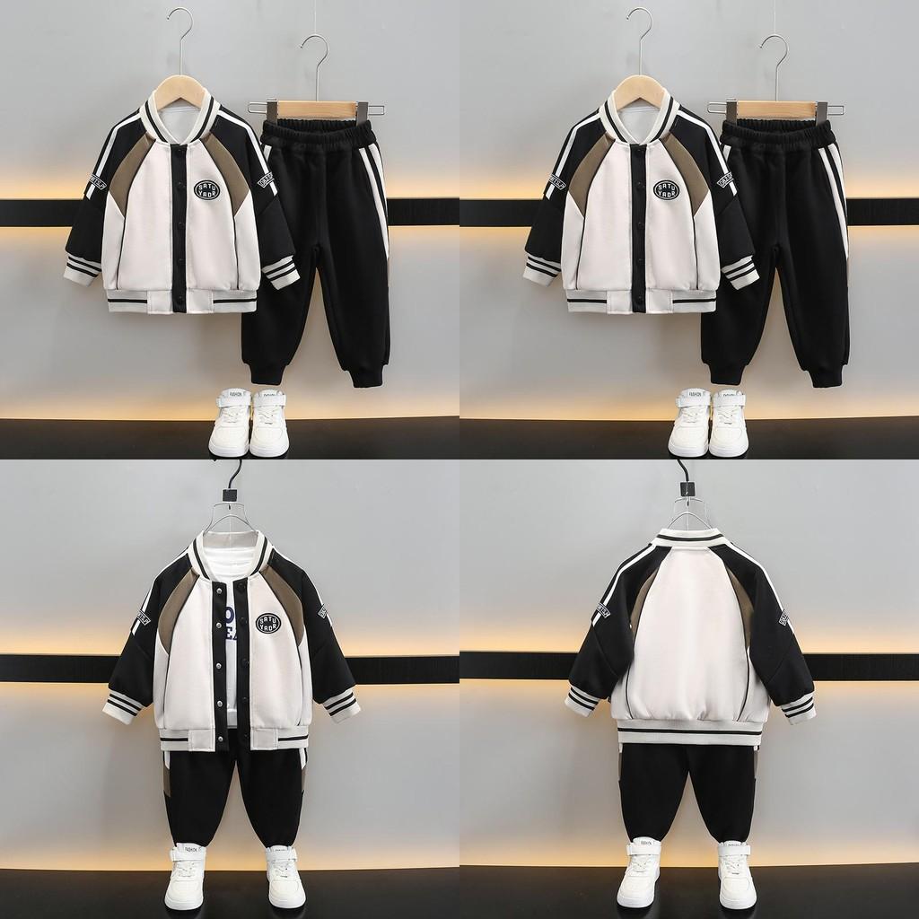 Stylish Boys Autumn Sports Set 2024 Trendy Kids Baseball Jacket Outfit Two Piece Suit