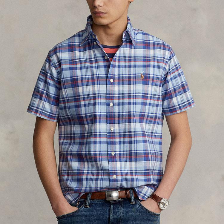 Polo Ralph Lauren FW22 Logo Embroidered Plaid Button-Up Short Sleeve Shirt Men shirts Blue MNPOWOV1N820553-999