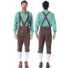 Men's German Bavarian Oktoberfest Costume Set Long Sleeve Plaid Shirt with Suspenders Pants, 2-Piece Outfit