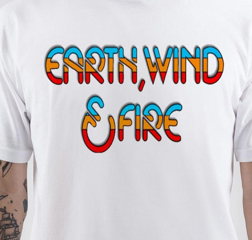 NUOVA CALDA T-shirt bianca a maniche corte con logo Earth Wind amp Fire Tutte le taglie XZ920