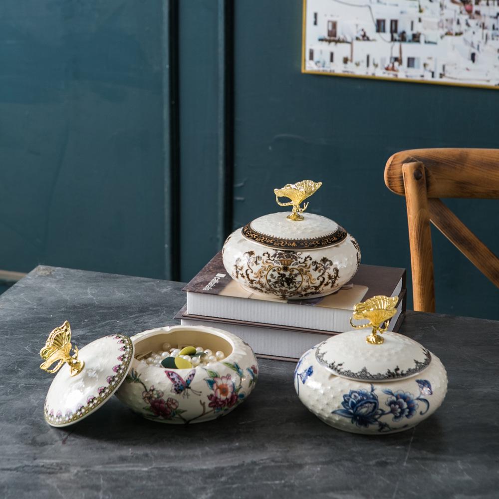 American Retro Ceramic Jewelry Box - European-style Home Storage Organizer and Handicraft Ornament