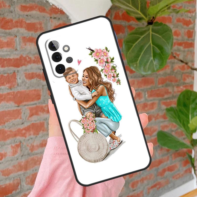Black Brown Hair Baby Mom Girl Queen Phone Case For Samsung Galaxy A54 A34 A14 A55 A35 A25 A15 A52 A32 A12 A51 A71 A13 A33 A53