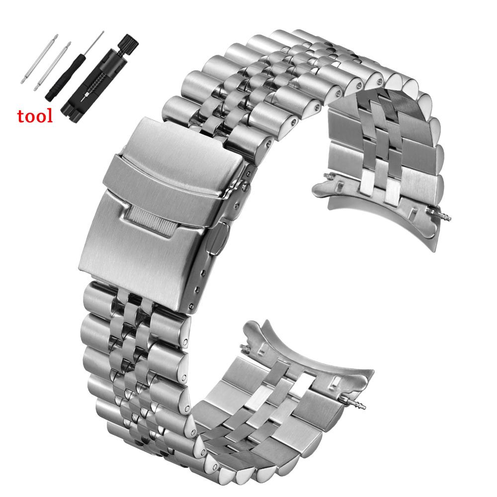 2026 Curved End Stainless Steel Bracelet 18mm 20mm 22mm Strap Folding Buckle Metal Replacement Band for Men Women Accessories