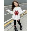 Girls' Plaid Snowflake Casual Comfortable Soft Loose Pullover Sweatshirt and Leggings 2-Piece Set, New Autumn/Winter, Playful, Sweet and Cool Style