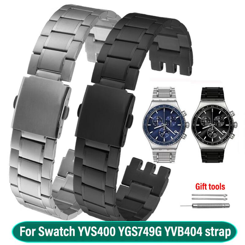 19mm 21mm Silber schwarz Metallarmband Länger Herren-Uhrenarmband Für Swatch YCS YVS YGS matt Edelstahl Faltschließe Uhrenarmband