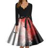 Women's Fashion V-Neck Casual Slim Fit Halloween Printed Long Sleeve Dress
