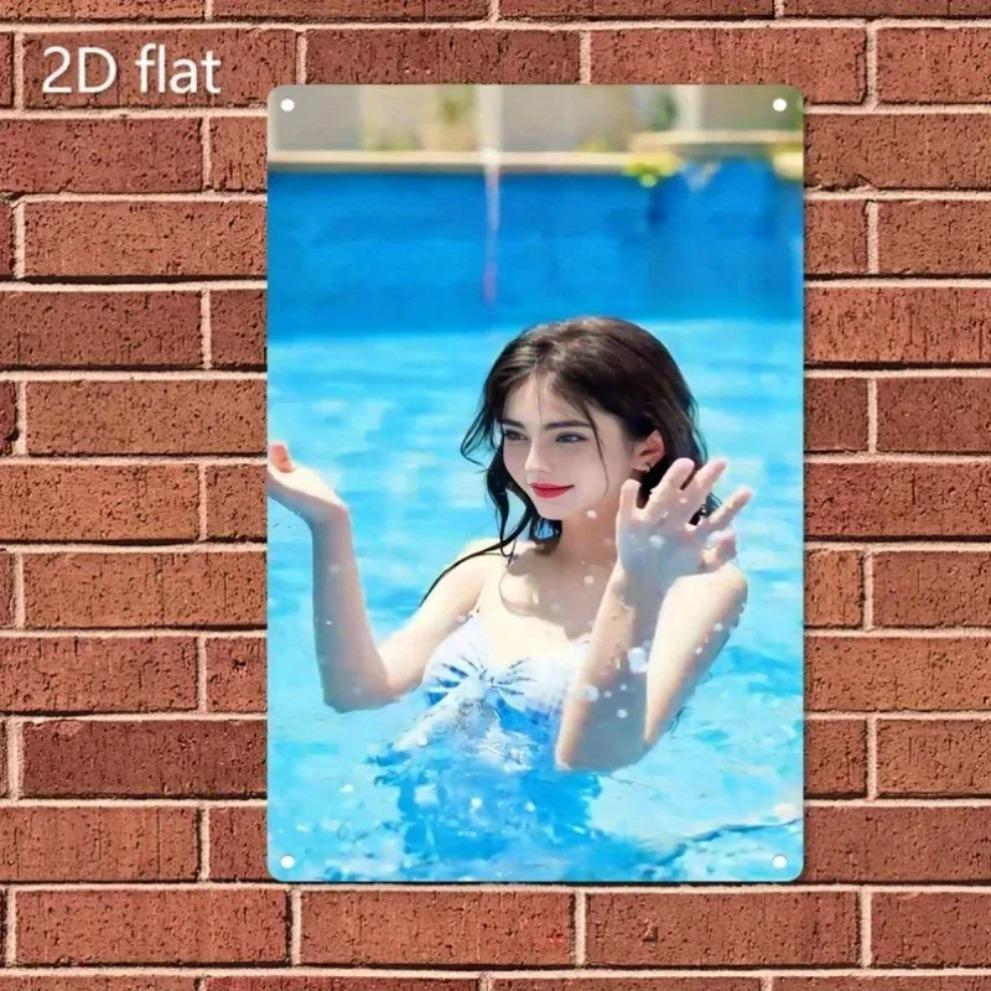 

HD Metal Tin Sign Stunning Beauty in Pool with Blue Swimsuit Wall Art Retro Metal Plaque for Home Decor x Inch 20x30cm（7.8x11.8inch）