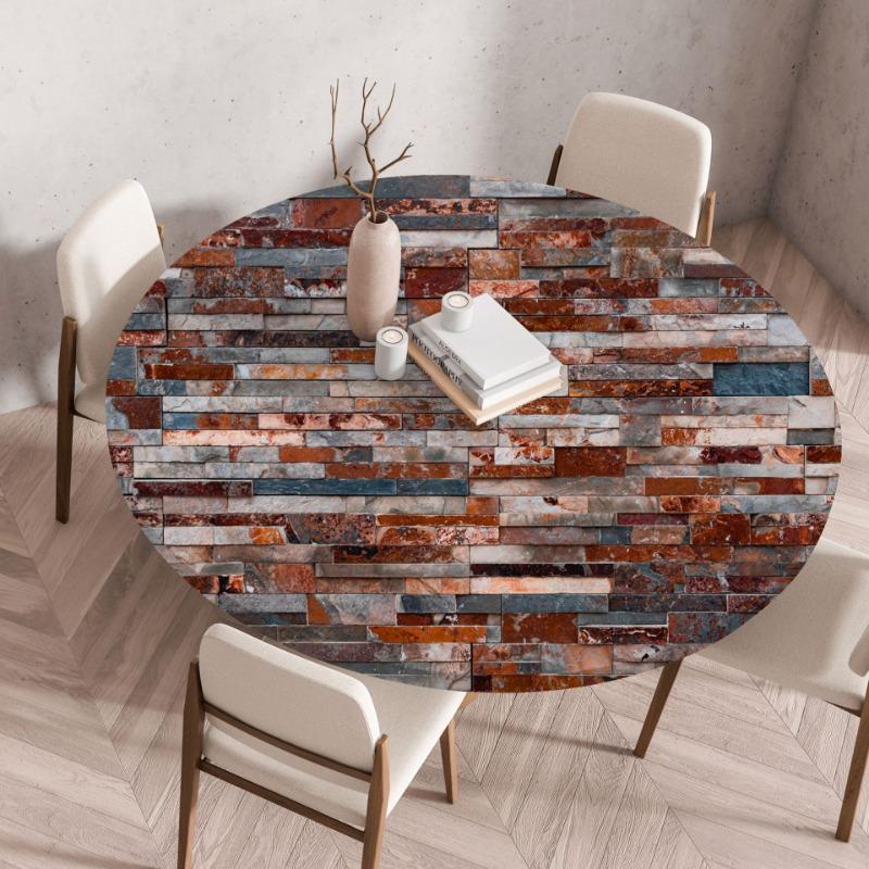 Waterproof Oil-Proof Reusable Tablecloths Round Tablecloth Wood Texture Tablecloths Elastic Fitted Home Round Table Cover
