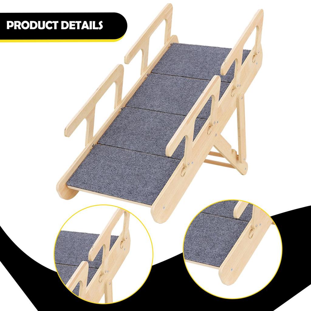 Wooden Pet Stair Portable Stable 2 in 1 for Cars Small and Older Animals 4 steps