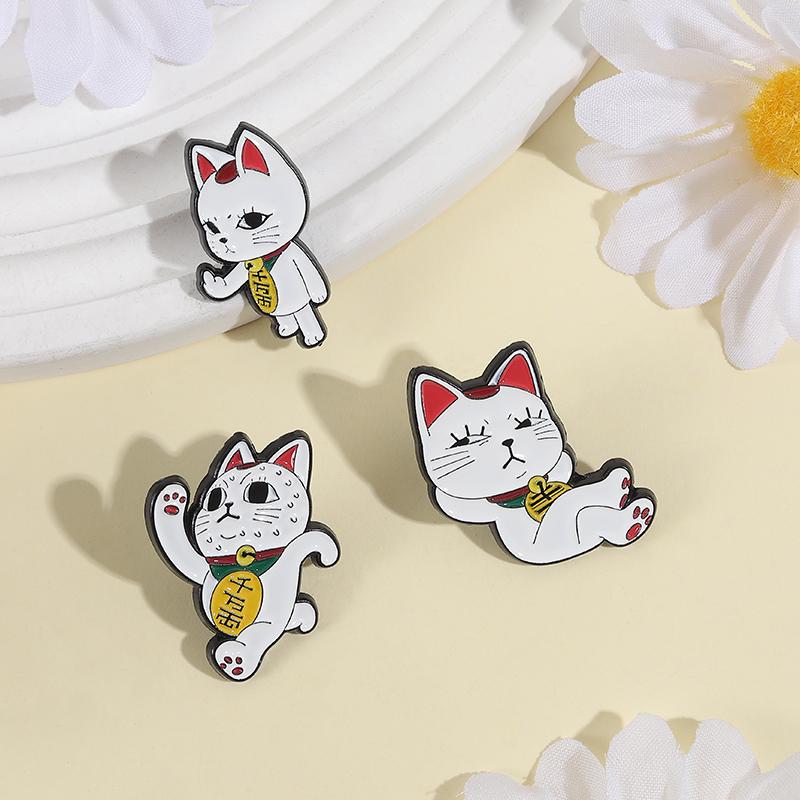 Cute Lucky Cat Enamel Pins Custom Cat Running Exercise Brooches Lapel Badges Clothes Animal Jewelry Gift for Kids Friends