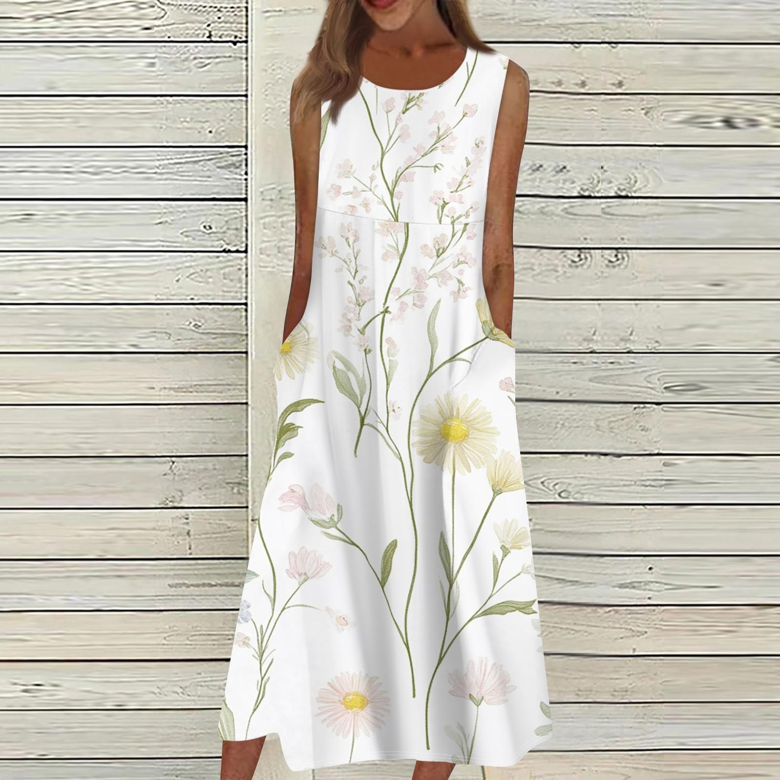 

Жен. Повседневные платья с принтом Круглый вырез Классический Классический На открытом воздухе Повседневные Без рукавов Свободные платья L белый