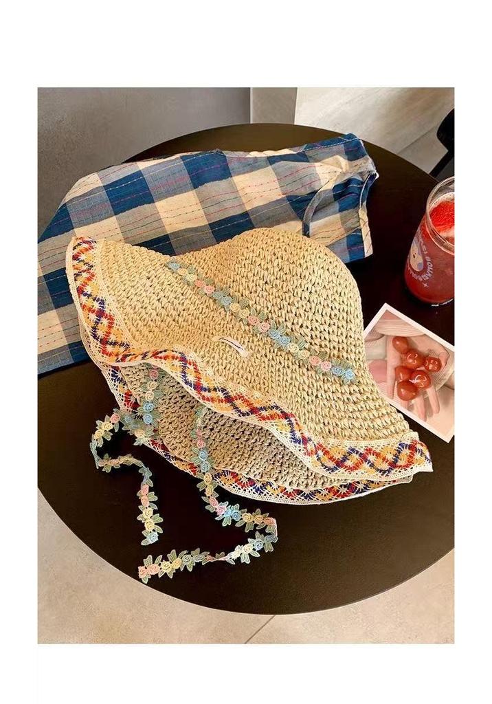 Women's Ethnic Style Wide Brim Straw Hat – Summer Beach & Sun Protection Fisherman Hat