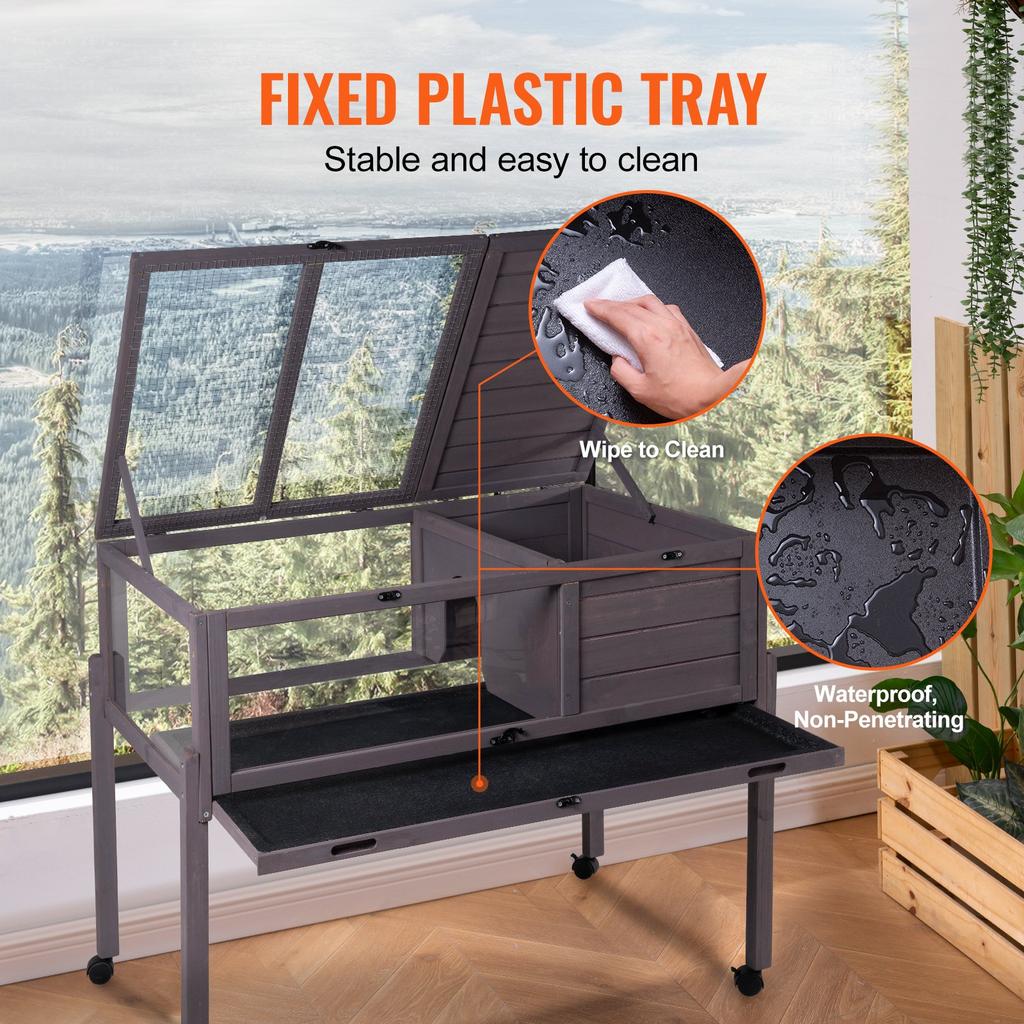 VEVOR Tortoise Habitat, Wooden Tortoise House Indoor & Outdoor, Rolling Tortoise Enclosure with Light Stand