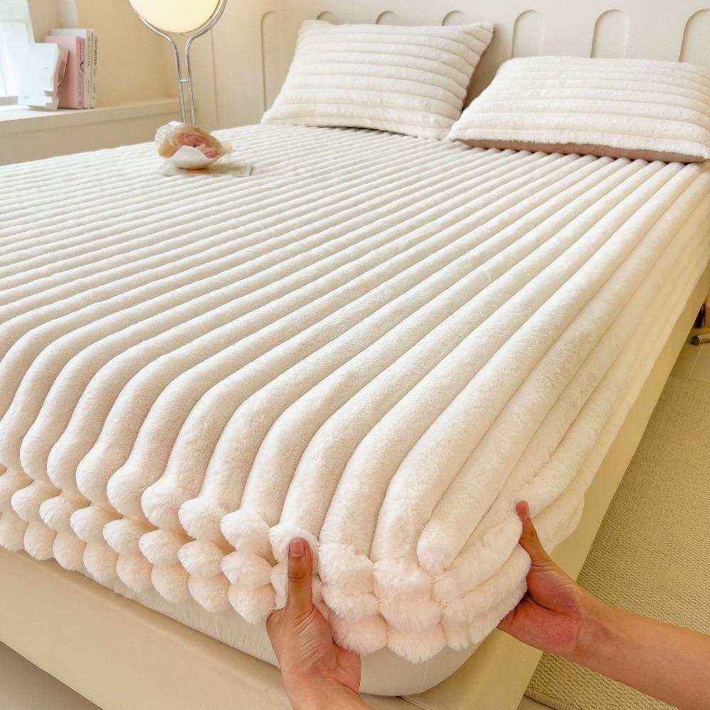 

All-inclusive Plush Mattress Cover Elastic Band Plush Fitted Sheet Winter Bed Sheet Dormitory бежевий