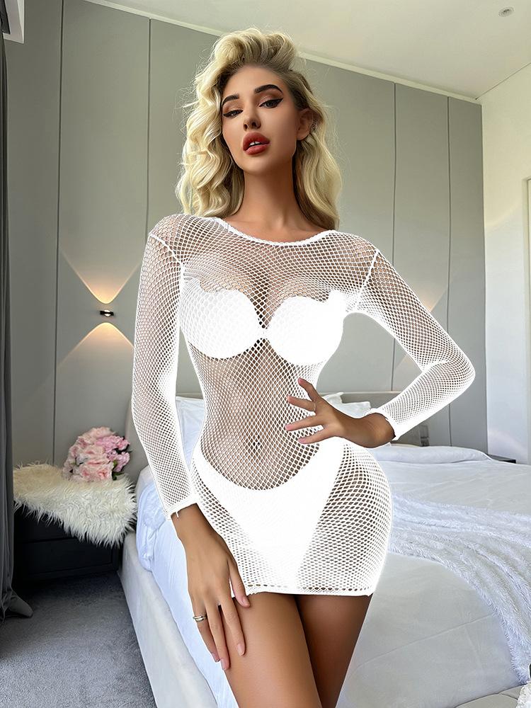 Sex underwear sexy fishing net perspective one-piece net socks suspenders temptation hollow one-piece