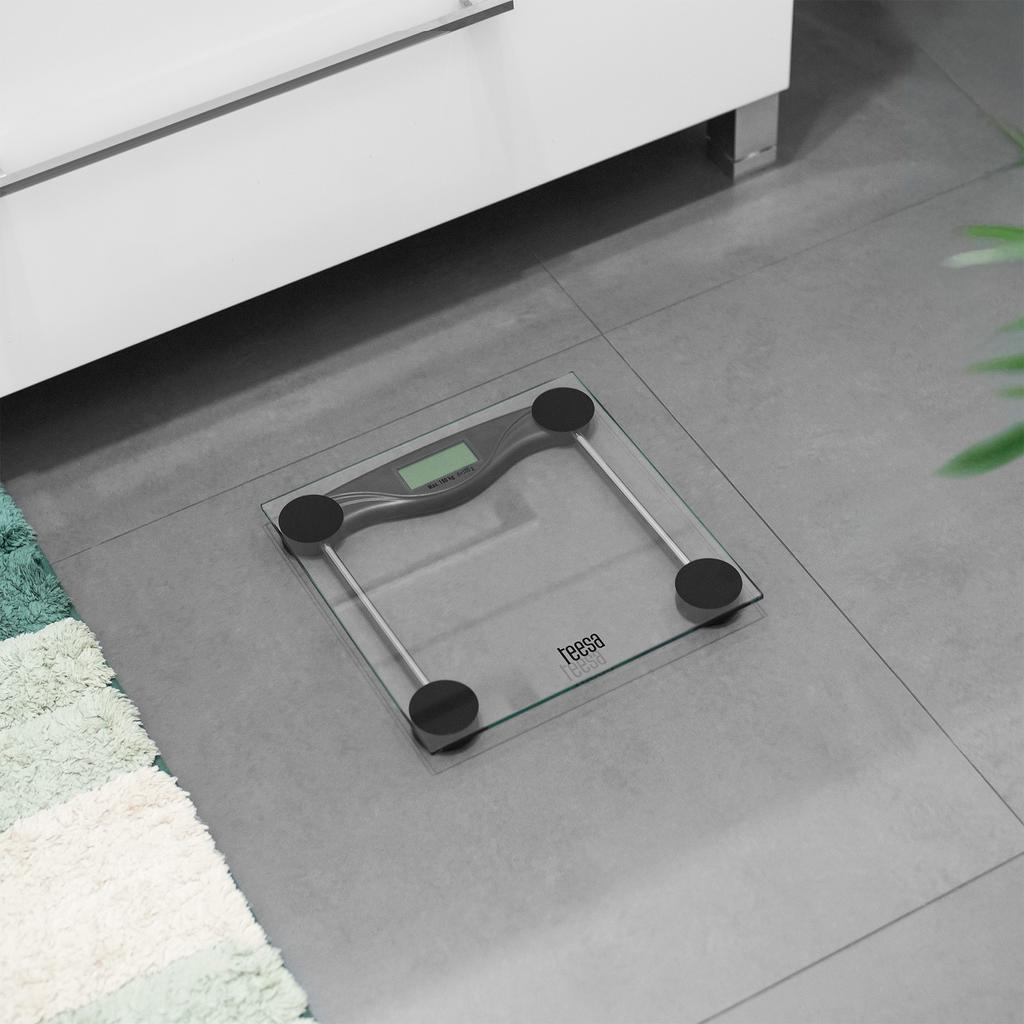 Teesa LCD glass bathroom scale, accuracy up to 0.1 kg, max 180 kg