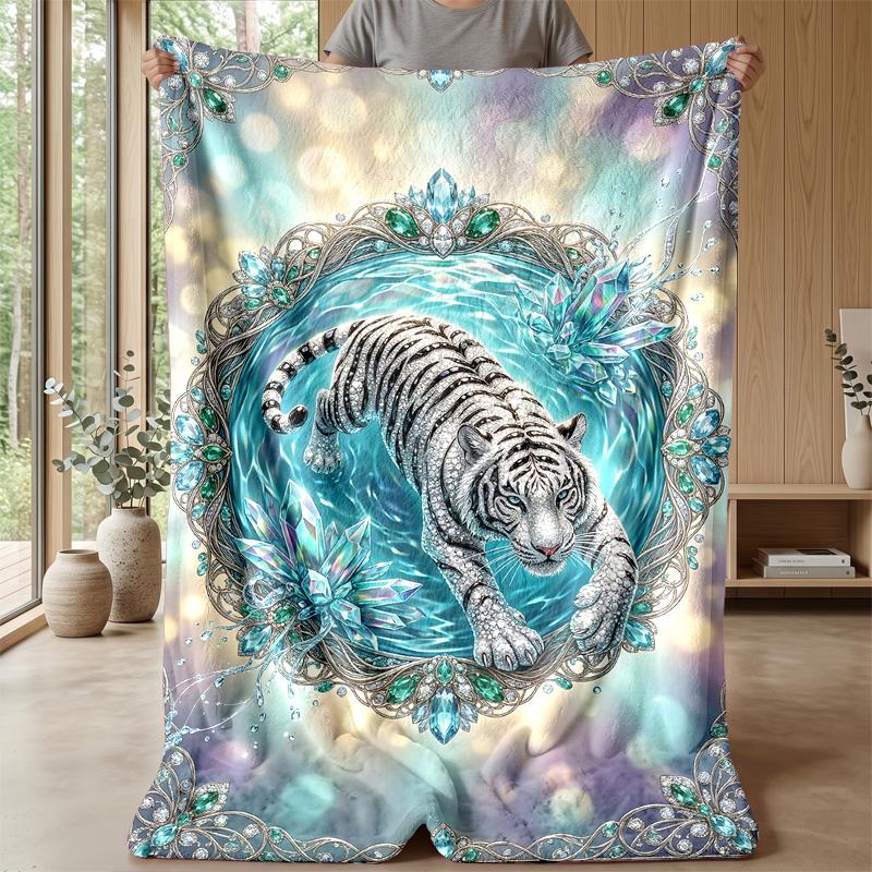Elegant Tiger Fantasy Theme blanket Lightweight Warm Flannel Blanket Decorative Throw Blanket for Home Decoration