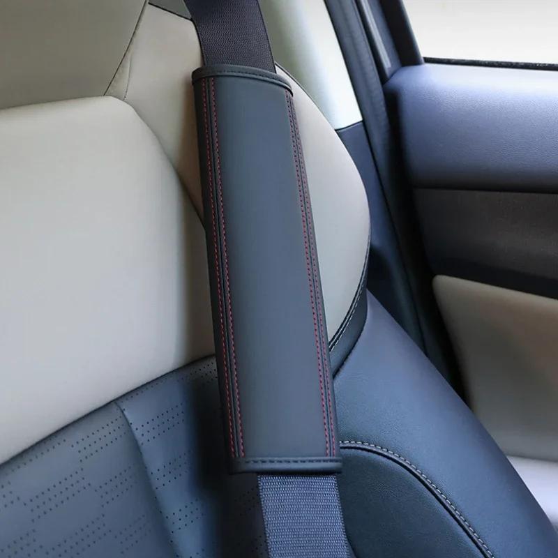 2PCS Leather Car Safety Belt Pads Shoulder Protecor Cover for Cadillac Escalade Deville CTS DTS STS XTS ATS BLS SLS CT5 CT6 XT5 zs6