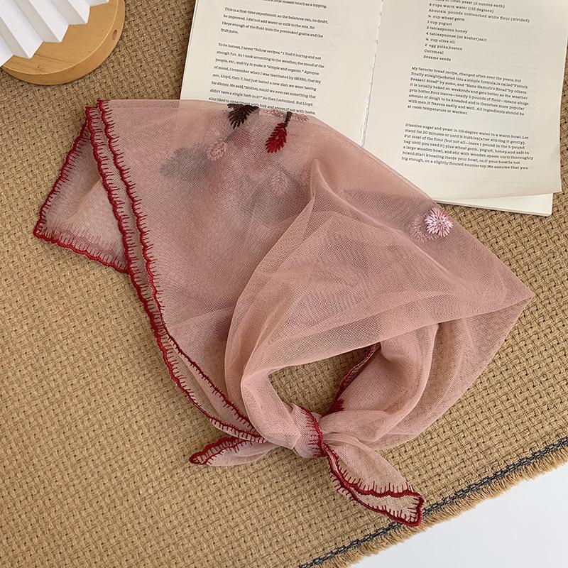 Korean Version Embroidered Magnetic Buckle Small Silk Scarf Women'S Spring And Autumn Senior Sense Foreign Style Triangle Scarf Neck Protection Mother