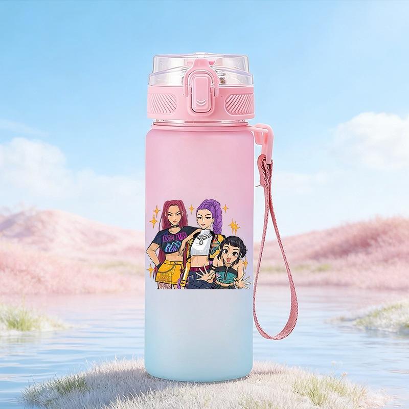 600Ml Water Bottler Cartoon K-Pop Demon Hunters Printed Character Water Cup Large Capacity Outdoor Portable Rope Drinking Bottle for Boy Girl Gift