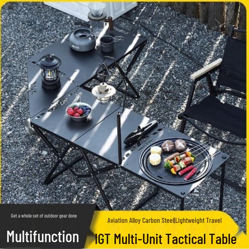 Compact Folding Picnic and Camping Table Set with Tactical Lamp Stand