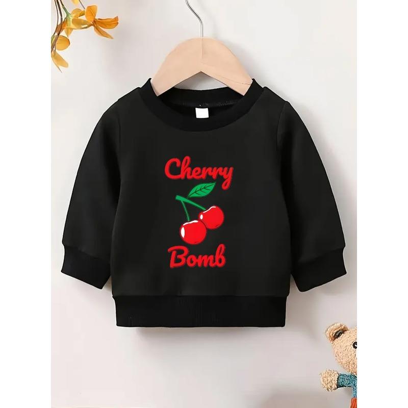 European Sizes Cute Cherry Print Kids' Spring Thin Round Neck Sweatshirt 0-3 Years Old Comfortable Outdoor Outfit Choice