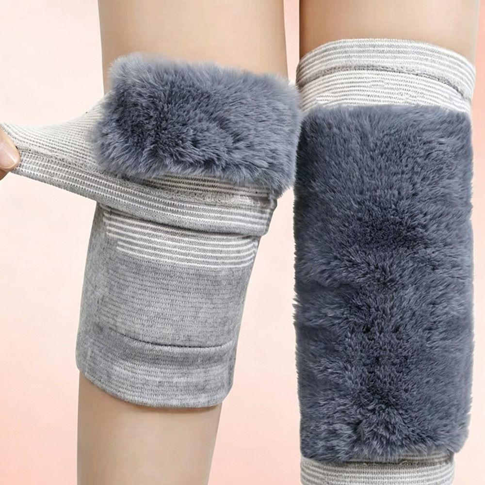 Faux Rabbit Fur Thermal Knee Sleeves Elastic Knit Fleece Knee Pads Knee Warmers  Outdoor Activities