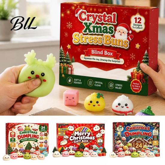 Christmas Countdown Surprise Gift Advent Calendar with Squeeze Toys, Cute Silicone Dumpling Figures, Stocking Stuffers Stress Relief Sensory