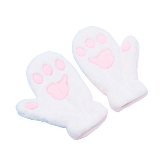1 Pair Women Winter Mittens Cartoon Cat Paw Shape Thick Plush Anti-slip Heat Retention Outdoor Skiing Cycling Gloves
