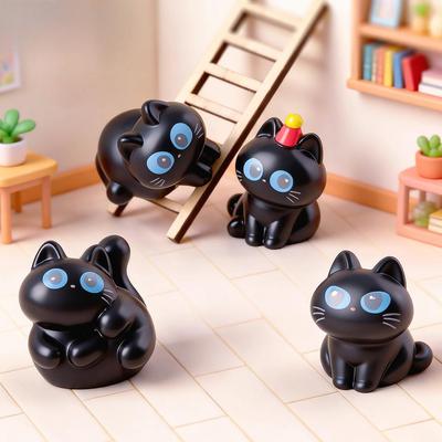 4Pcs/set Cartoon Black Cat Miniatures Resin Animal Ornaments Fairy Garden Decoration Moss Terrarium Micro Landscape