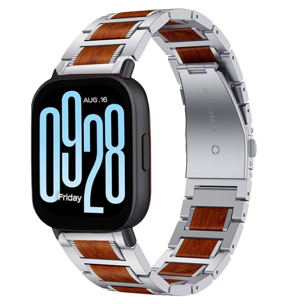 

22mm Rosewood+Metal Strap for Redmi Watch 5 Active Stainless steel Bracelet Wristband for Xiaomi Redmi Watch 5 Lite Accessories Redmi Watch 5 Active серебряный