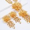 Dubai Gilded Flower Necklace & Earring Set with Ethnic Retro Court Style for Weddings and Banquets