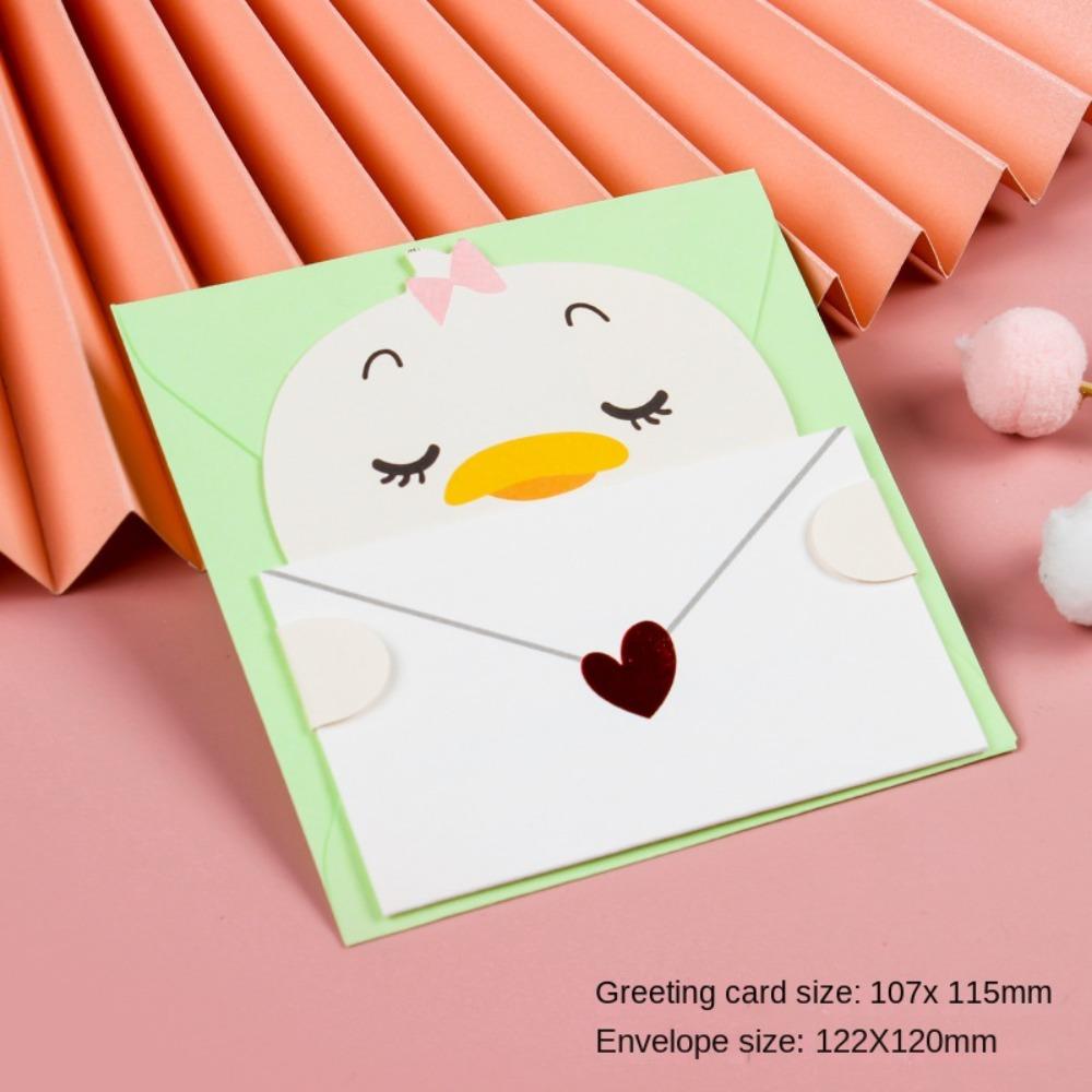 6PCS Bear Rabbit Blessing Thank Envelope Ins Folded Decoration Letter Paper Cute Cartoon Cartoon Greeting Card New Year Gift