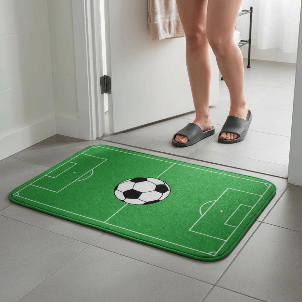 Flannel Football Court Pattern Doormat Non-slip Bath Mat Football Field Floor Mat Living Room
