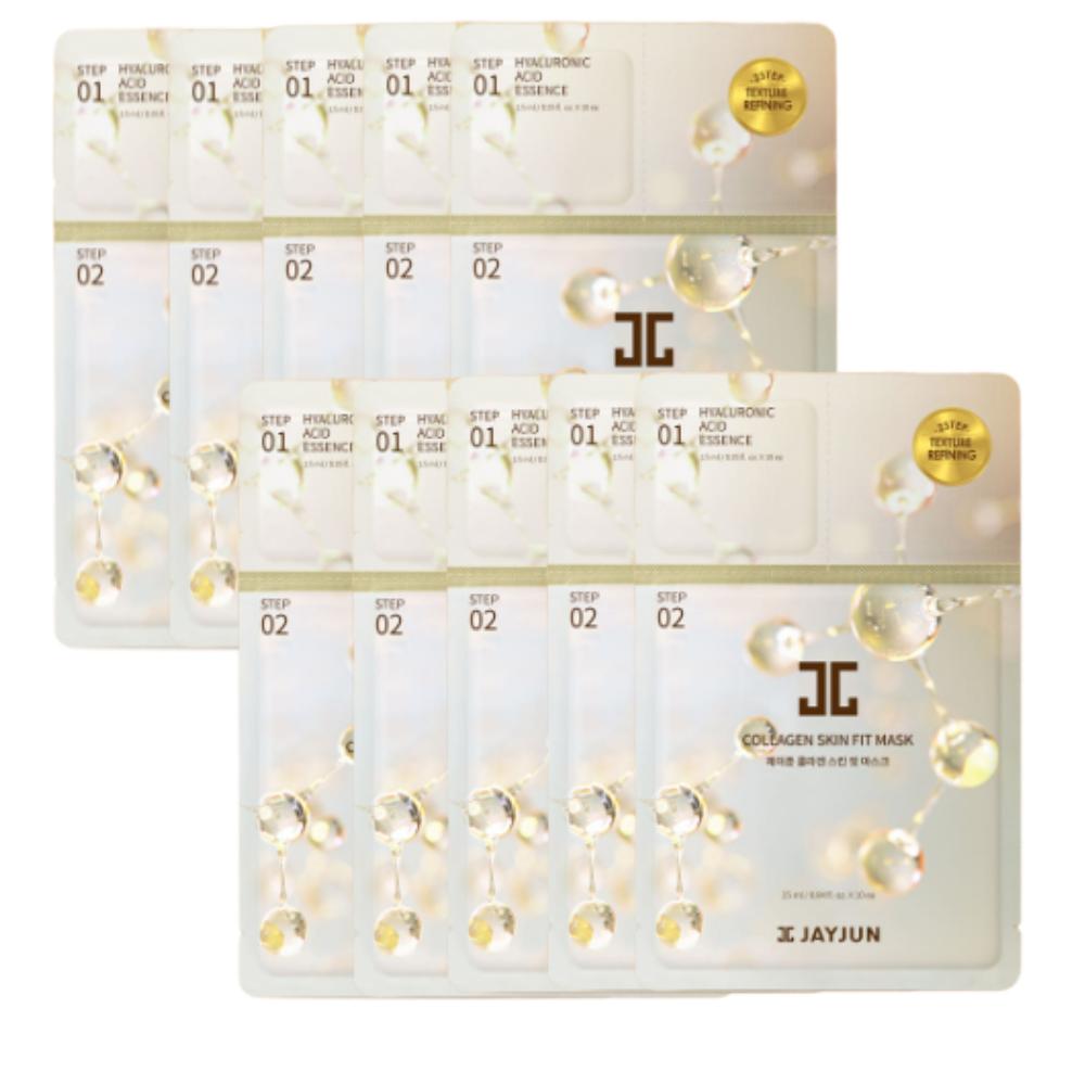 JAYJUN Collagen Skin Fit Mask 2-STEP (10 Sheets) | Firming & Moisturizing Treatment with Hyaluronic Acid Essence
