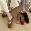 Retro Suede Square Toe Ballet Flats Women Fashion French Style Bow Belt Buckle Mary Jane Shoes Comfort Soft Sole Ballerinas Shoe