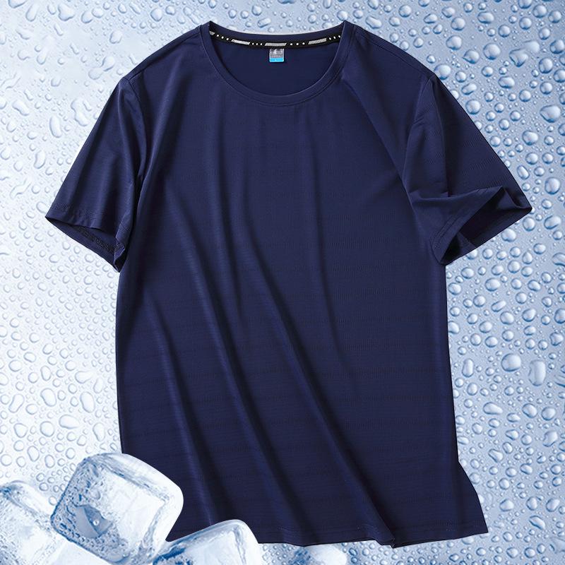 Camiseta Masculina Plus Size de Seda Gelada de Secagem Rápida - Manga Curta, Top de Verão para Fitness