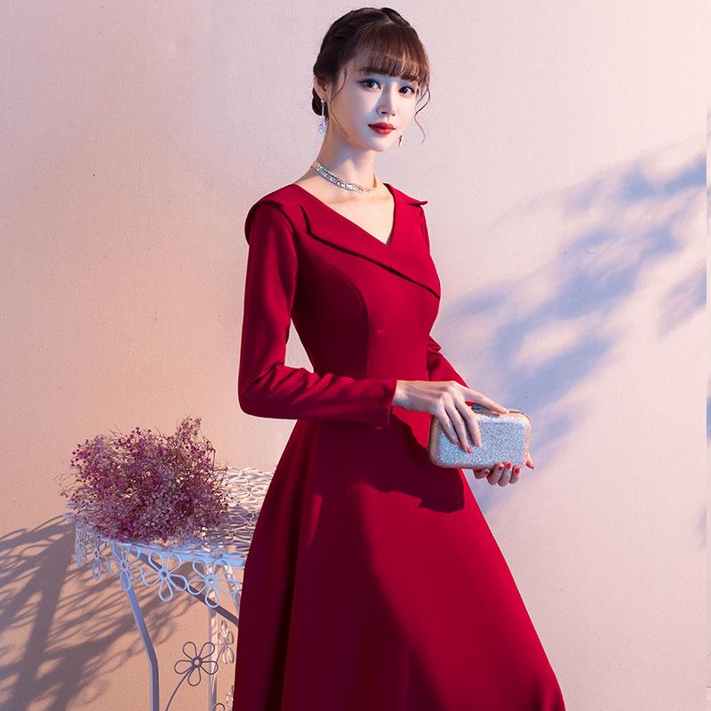 Burgundy Toast Bridal Dress: Versatile Wedding Dress and Everyday Wear for Women, Suitable for Spring and Autumn.