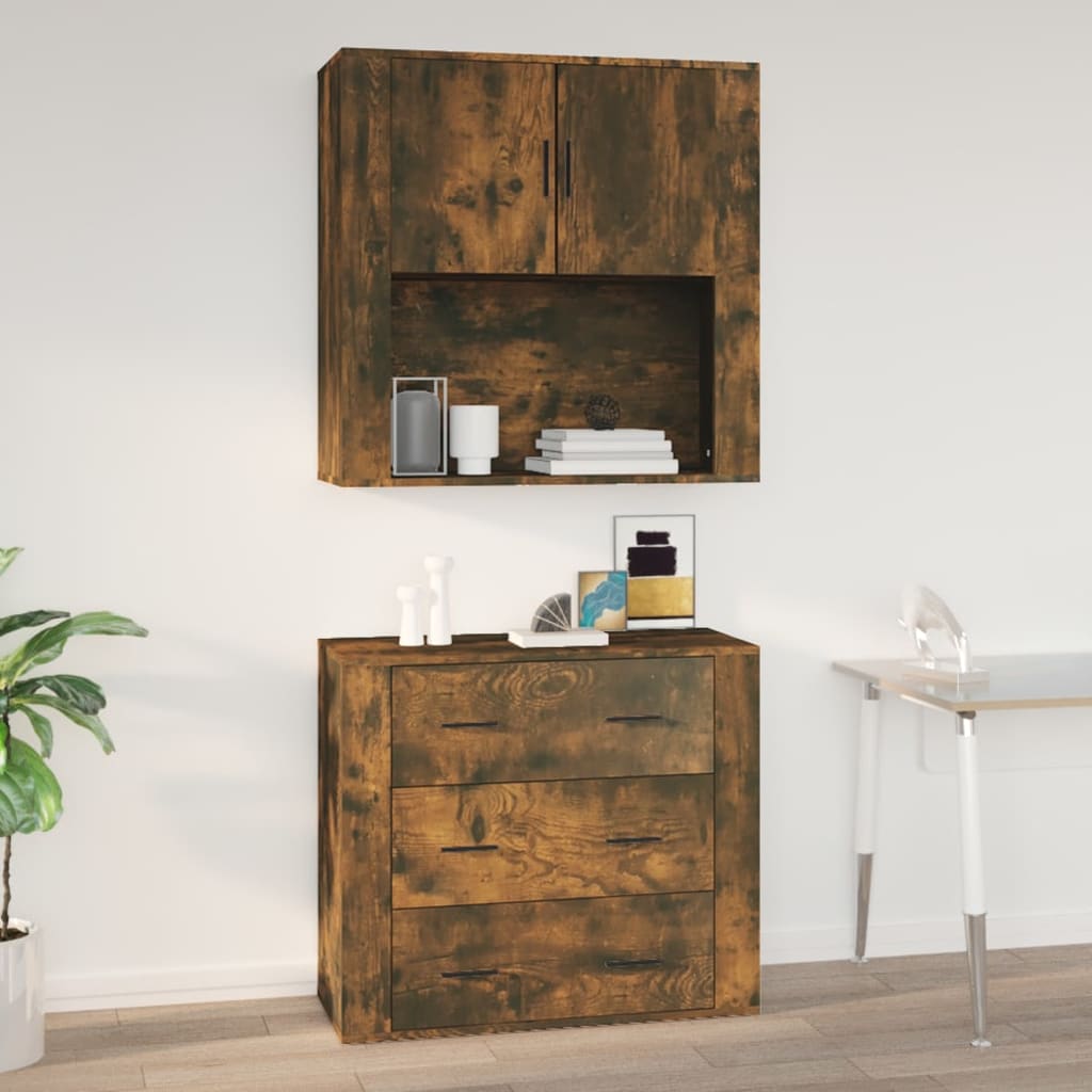 Wall Mounted Cabinet in Smoked Oak Finish 80 x 33 x 80 cm Engineered Wood