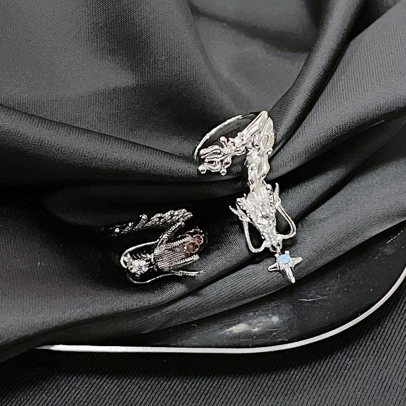 Dragon-Shaped Open Ring Niche Design High-End Sweet And Cool Babes Dark Stacked Wearing Personalized Rings