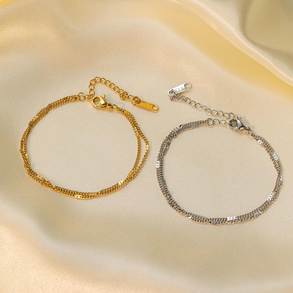 Stainless Steel Double-Layer Chain Bracelet For Women Simply Shiny Bracelet Korea Student Hand Accessories