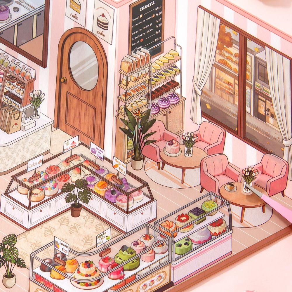 New Bread Shop Series Miniature Landscape Sticker DIY Large Size Cabin Scene Sticker Gift PET Toy Game Stickers